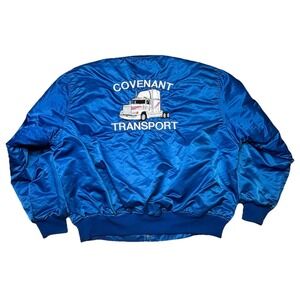 Vintage 80s Covenant Transport Trucking Quilted Bomber Satin Jacket 2XL USA Made